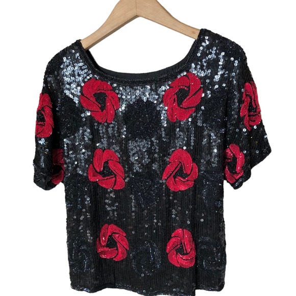 VTG Silk Sequin Beaded Floral Evening Top Megan Barrett Sz S - Picture 6 of 11